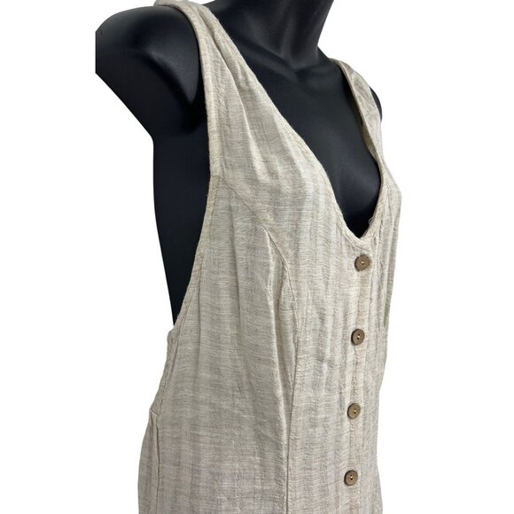 Rip Curl Women Surf Shack Jumpsuit Natural Stripe Button Front Linen Medium New - Picture 4 of 11